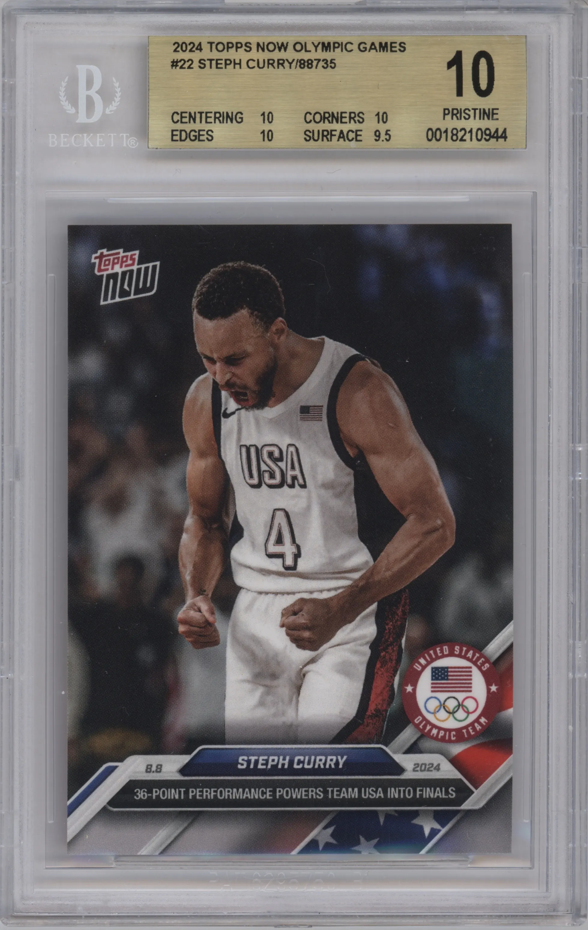 2024 Topps Now Olympics Steph Curry #22 BGS 10