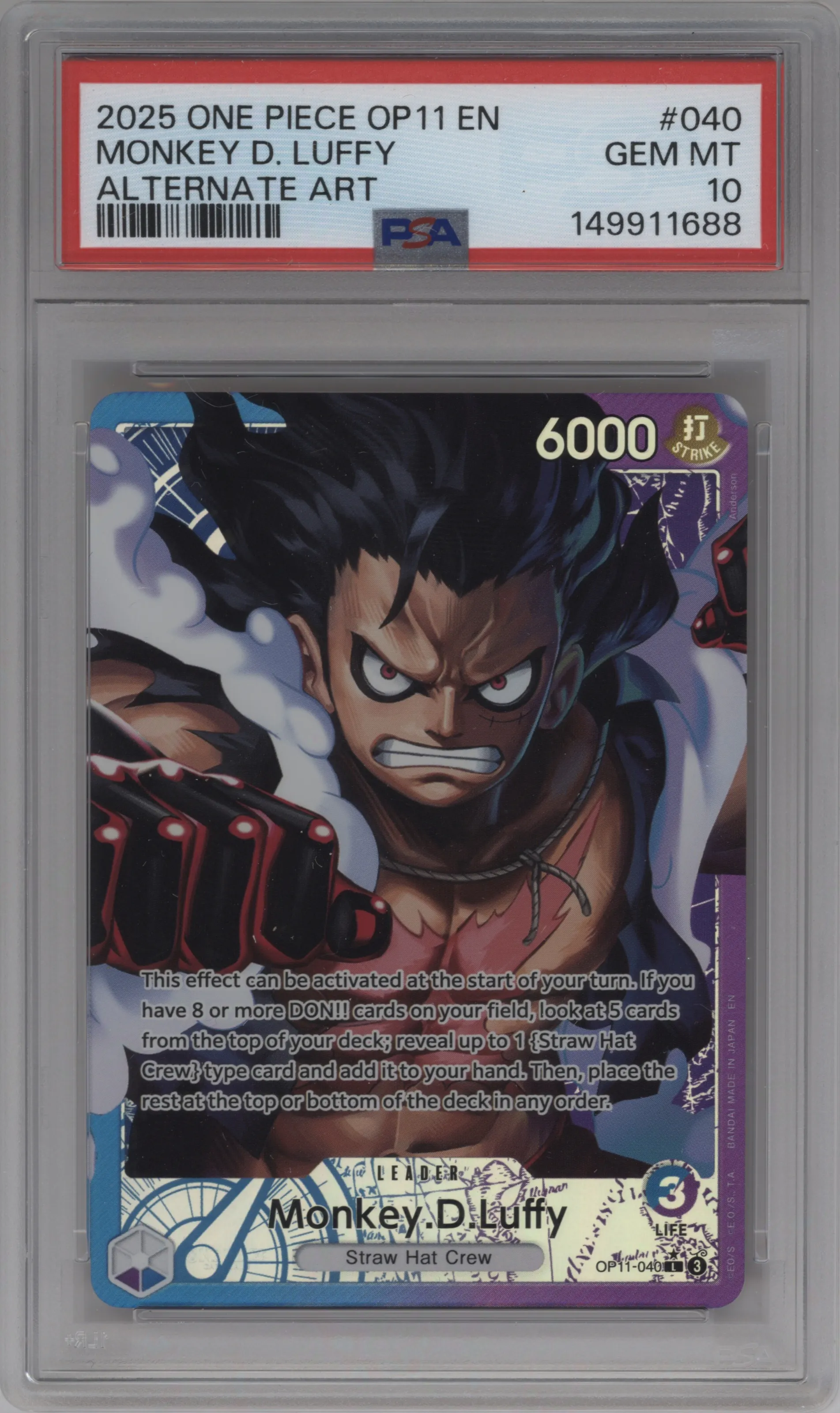 2025 One Piece A Fist of Divine Speed Monkey.D.Luffy Alternate Art PSA 10