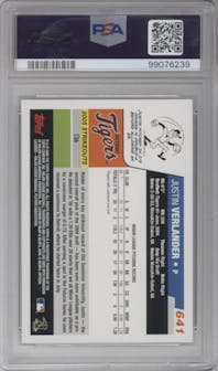Justin Verlander from the 2006 Topps set graded by PSA and given an overall grade of 10.
