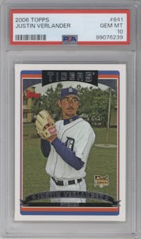 Justin Verlander from the 2006 Topps set graded by PSA and given an overall grade of 10.