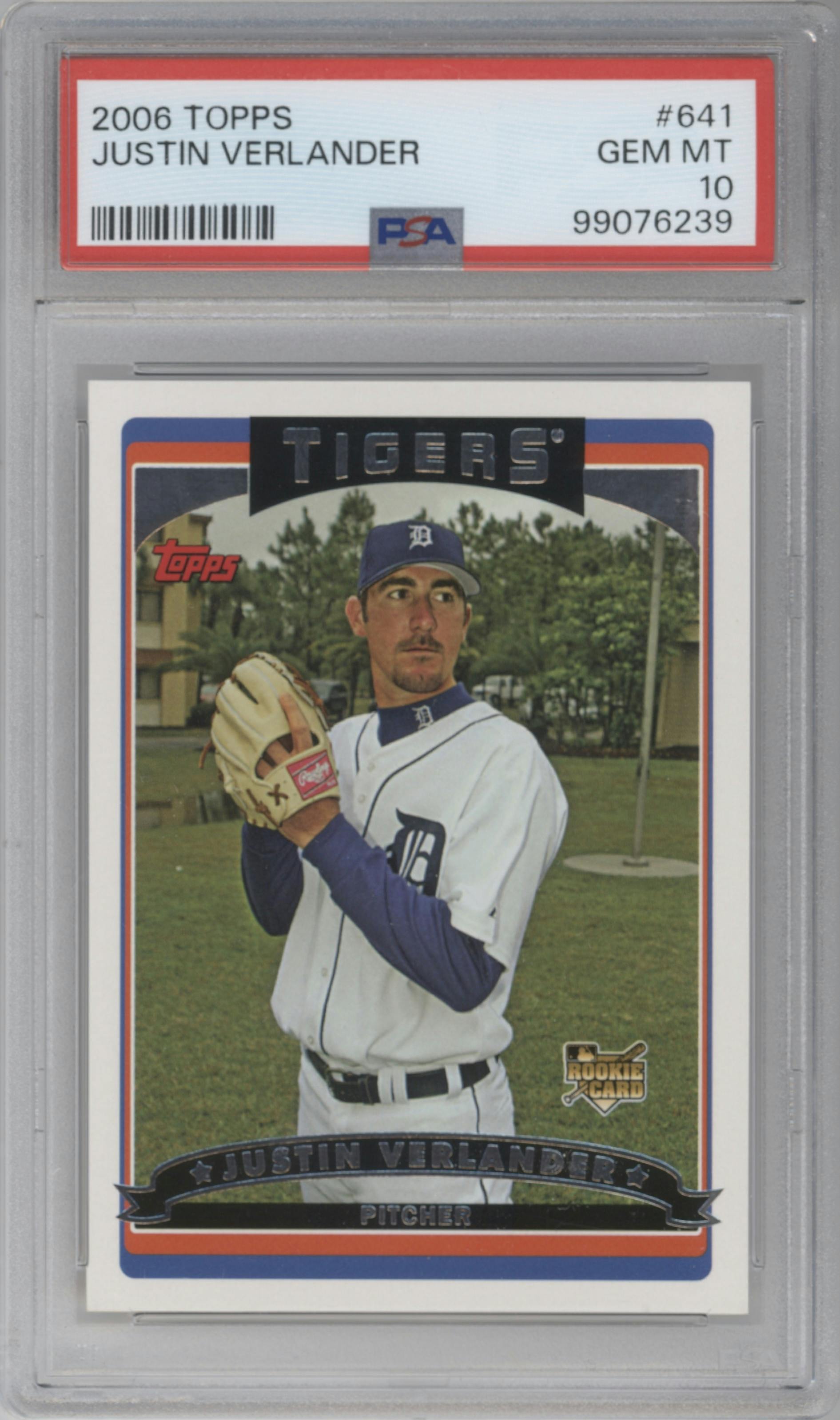 Justin Verlander from the 2006 Topps set graded by PSA and given an overall grade of 10.