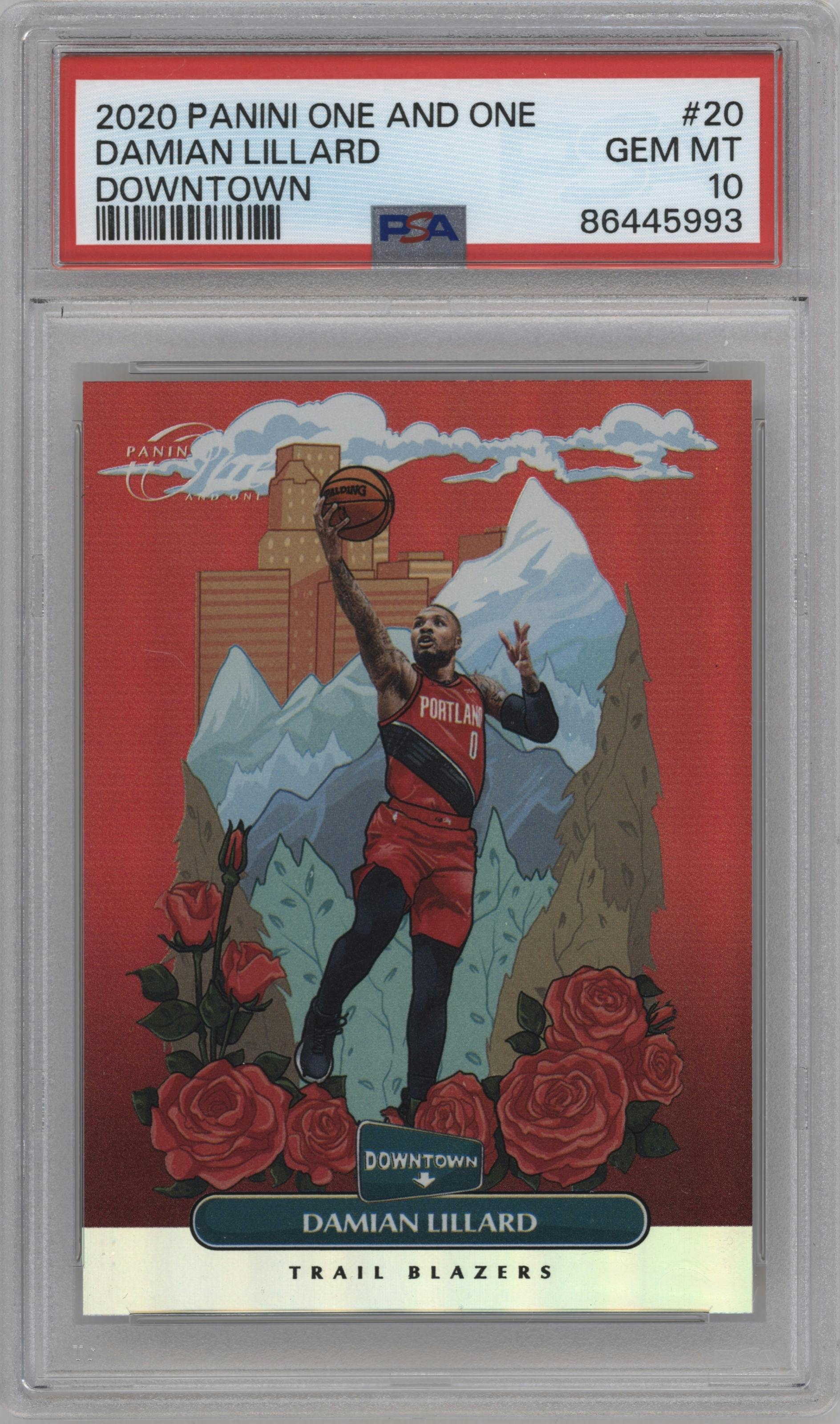 Damian Lillard from the 2020-21 Panini One and One set graded by PSA and given an overall grade of 10.