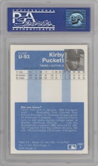 Kirby Puckett from the 1984 Fleer Update set graded by PSA and given an overall grade of 9.