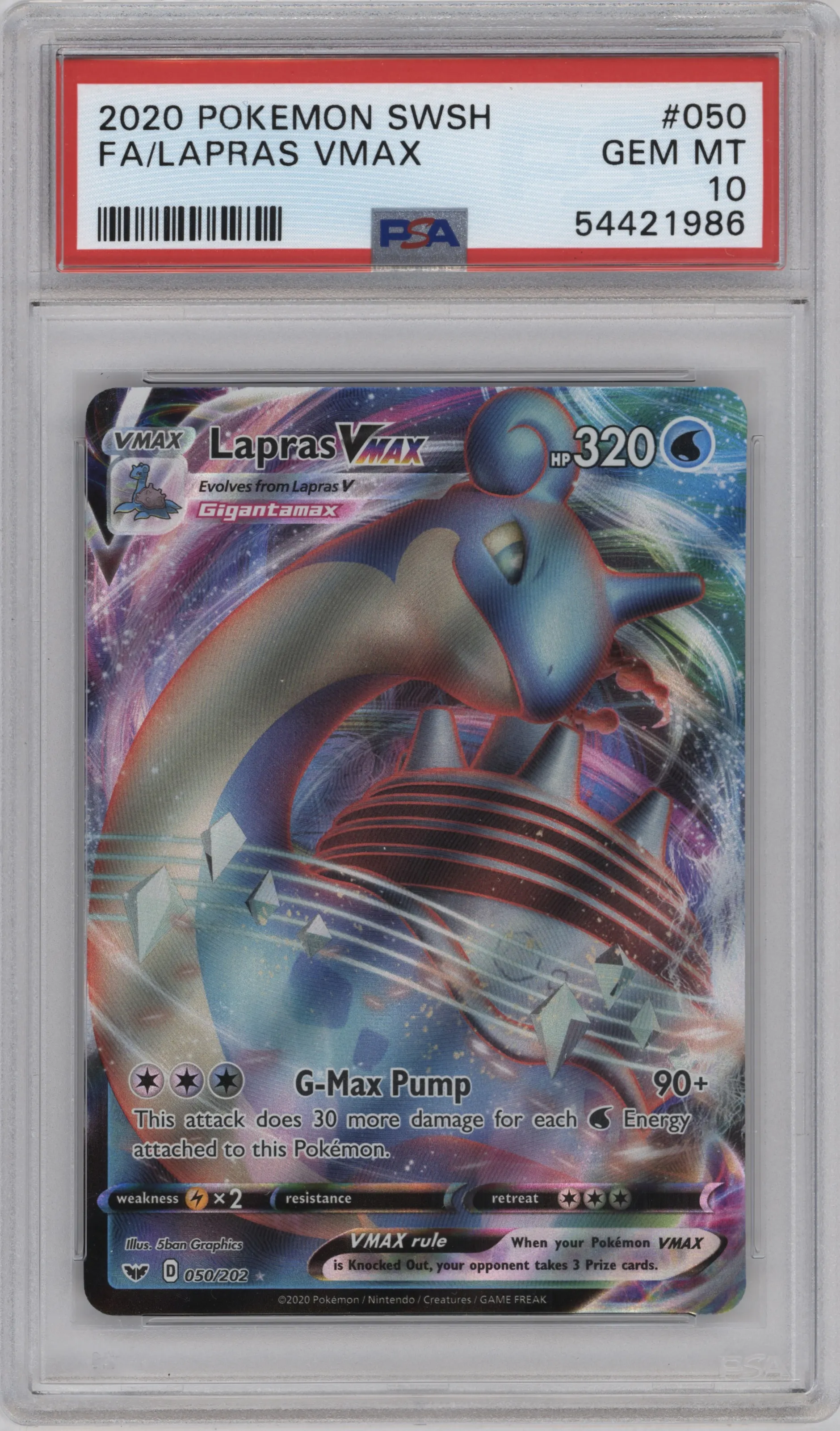 2020 Pokemon SWSH Lapras VMAX #050 PSA 10