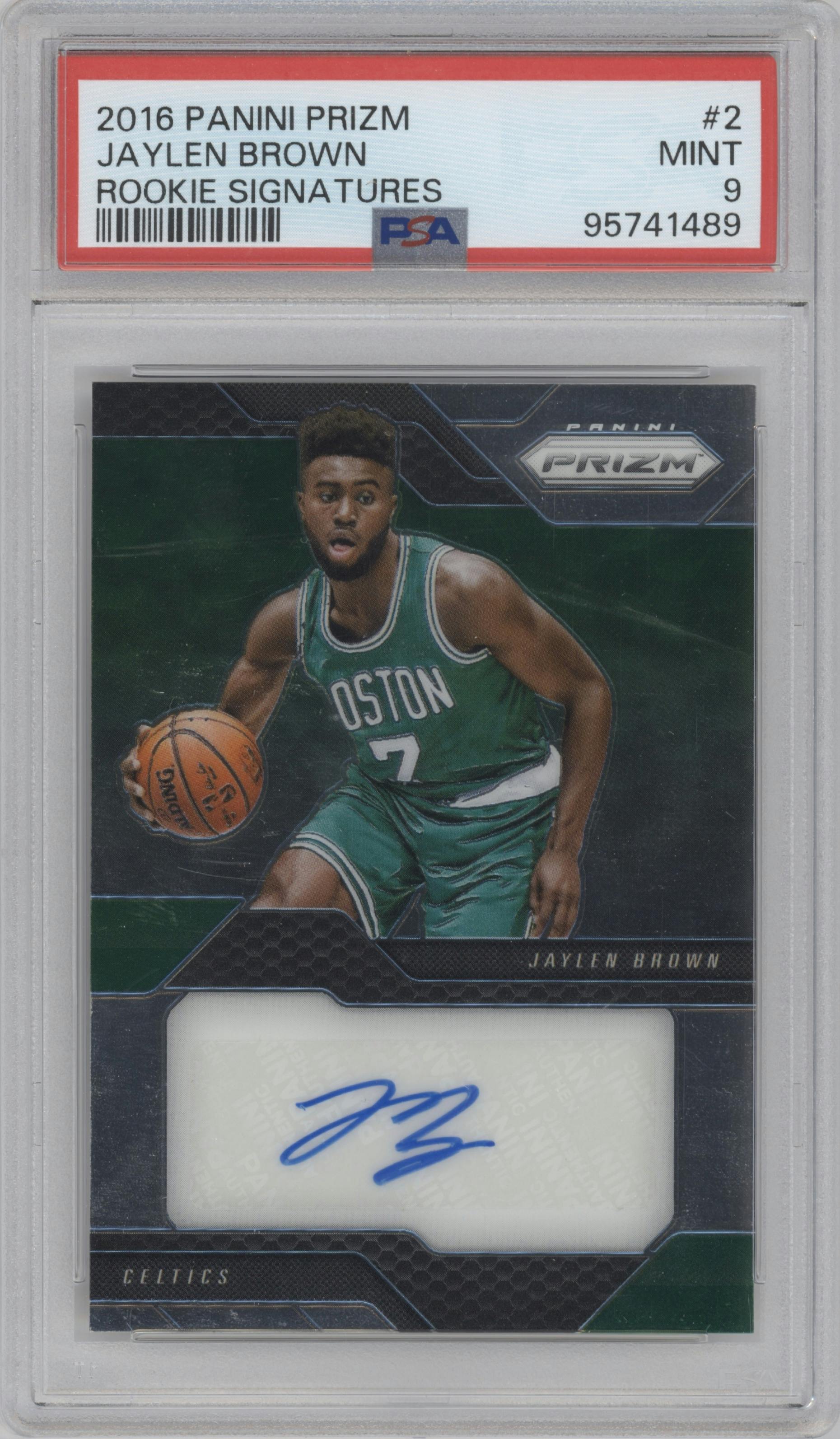 Jaylen Brown from the 2016-17 Panini Prizm  set graded by PSA and given an overall grade of 9.