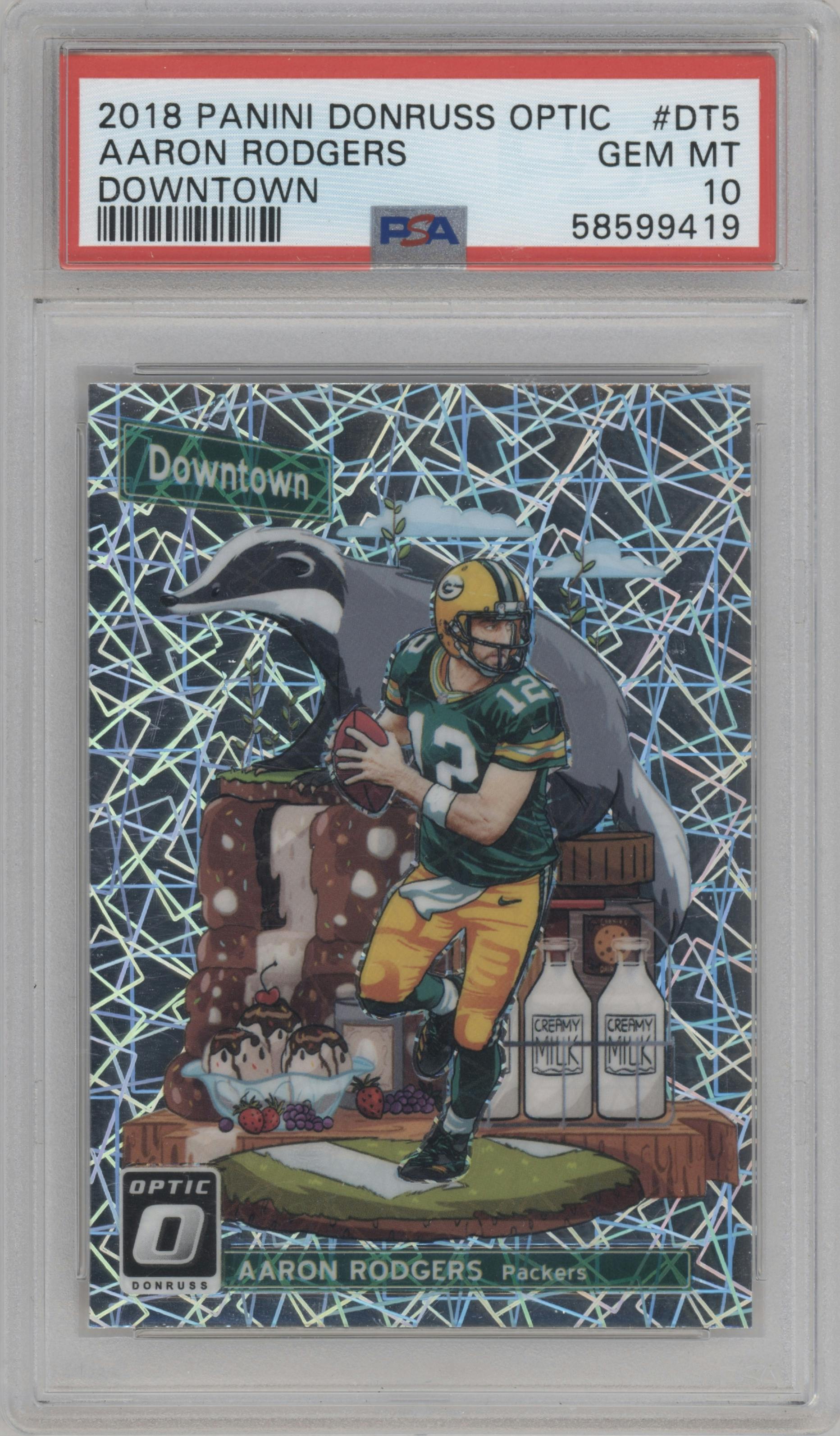 Aaron Rodgers from the 2018 Panini Donruss Optic set graded by PSA and given an overall grade of 10.