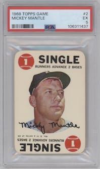 Mickey Mantle from the 1968 Topps set graded by PSA and given an overall grade of 5.