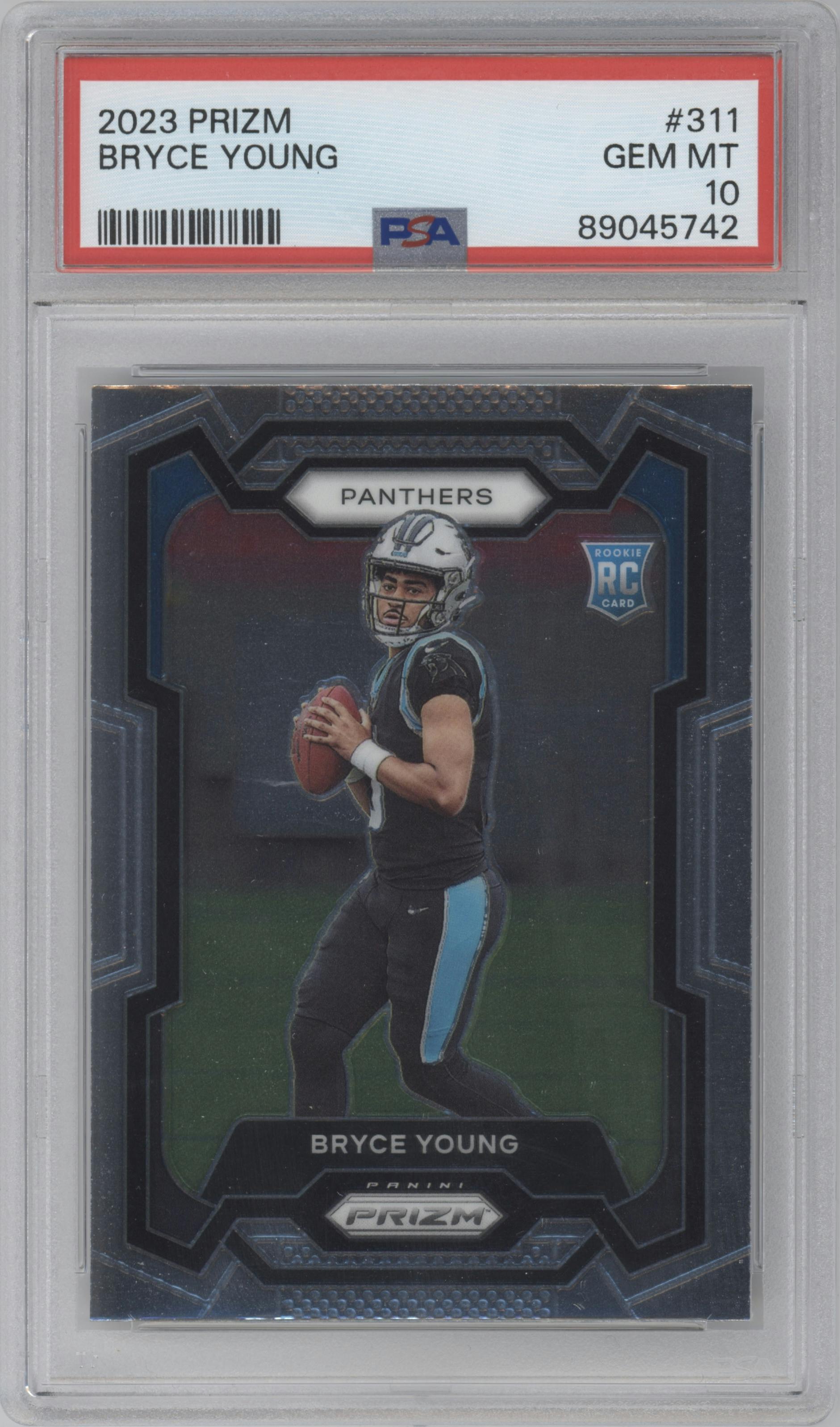 Bryce Young from the 2023 Panini Prizm set graded by PSA and given an overall grade of 10.