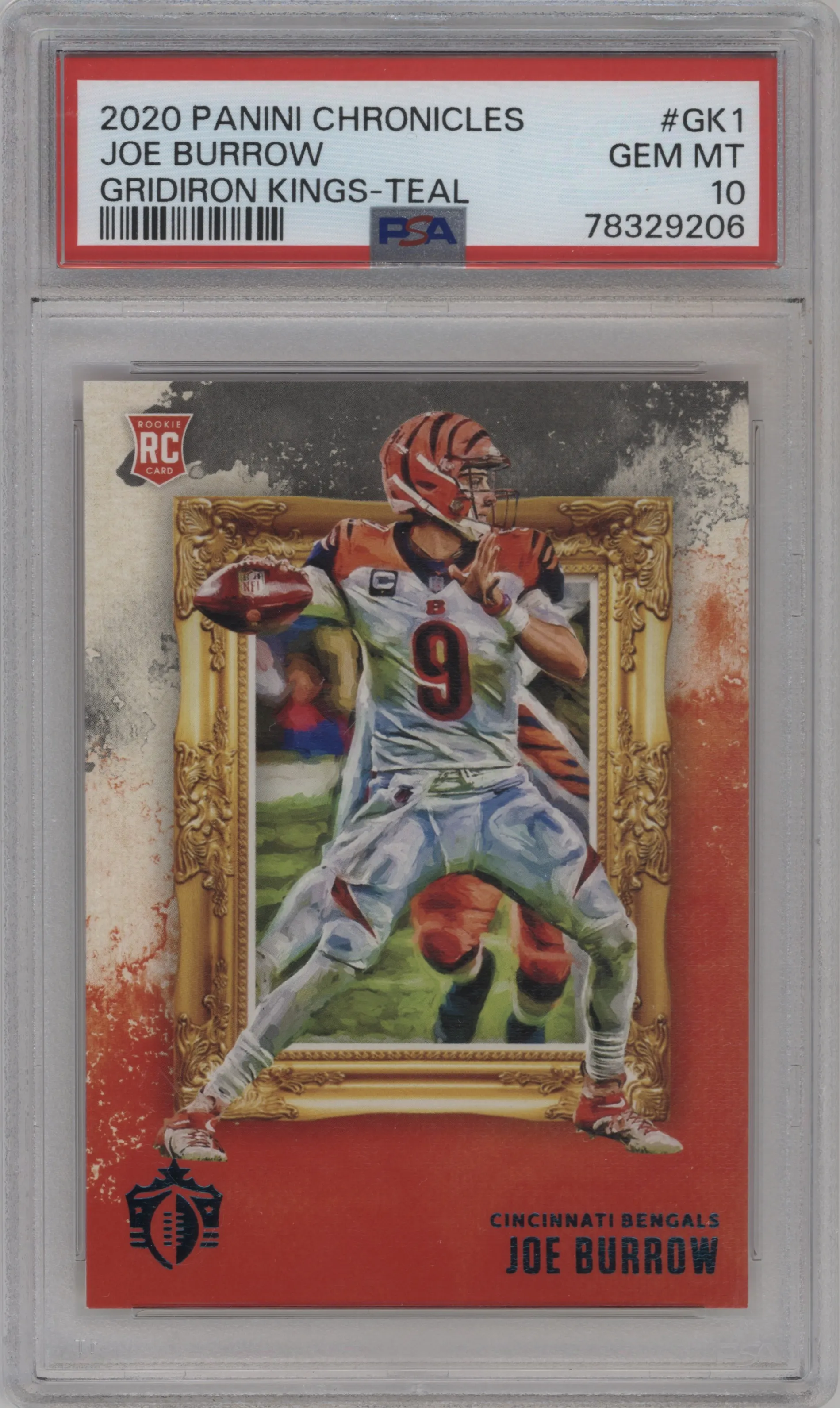 2020 Panini Chronicles Gridiron Kings Joe Burrow Teal PSA 10