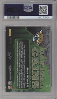 Brian Thomas Jr. from the 2024 Panini Mosaic set featuring a Black parallel graded by PSA and given an overall grade of 8.