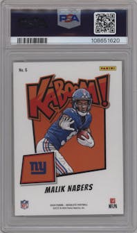 Malik Nabers from the 2024 Panini Absolute set graded by PSA and given an overall grade of 10.