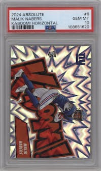 Malik Nabers from the 2024 Panini Absolute set graded by PSA and given an overall grade of 10.