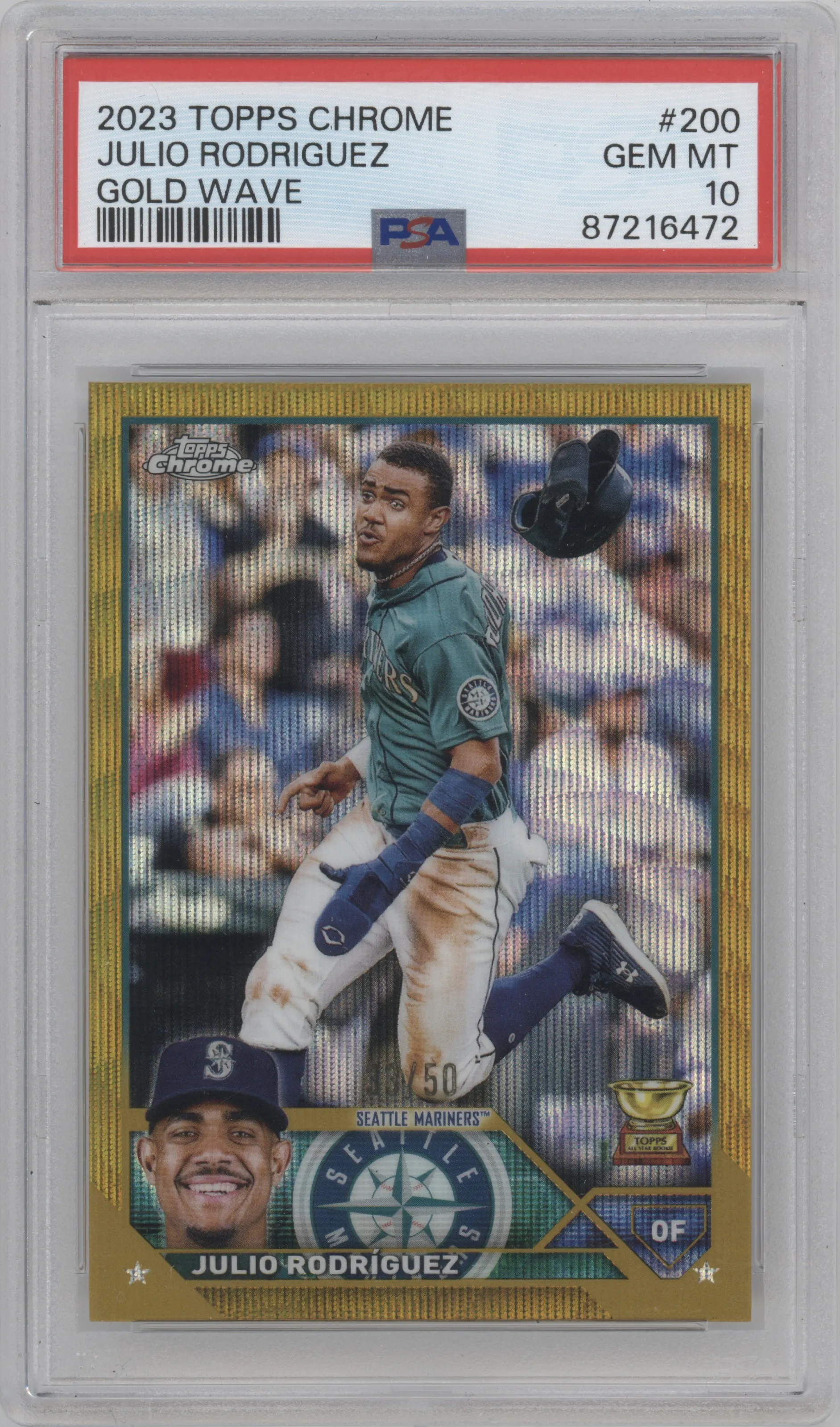 2023 Topps Chrome Julio Rodiguez Gold Wave Refractor #200 PSA 10