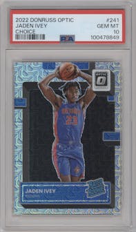 Jaden Ivey from the 2022-23 Panini Donruss Optic  set featuring a Choice parallel graded by PSA and given an overall grade of 10.