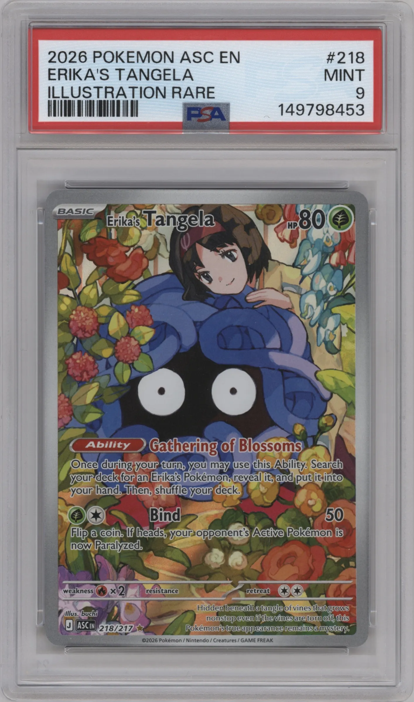 2026 Pokemon Mega Evolution Ascended Heroes Erika's Tangela #218 PSA 9