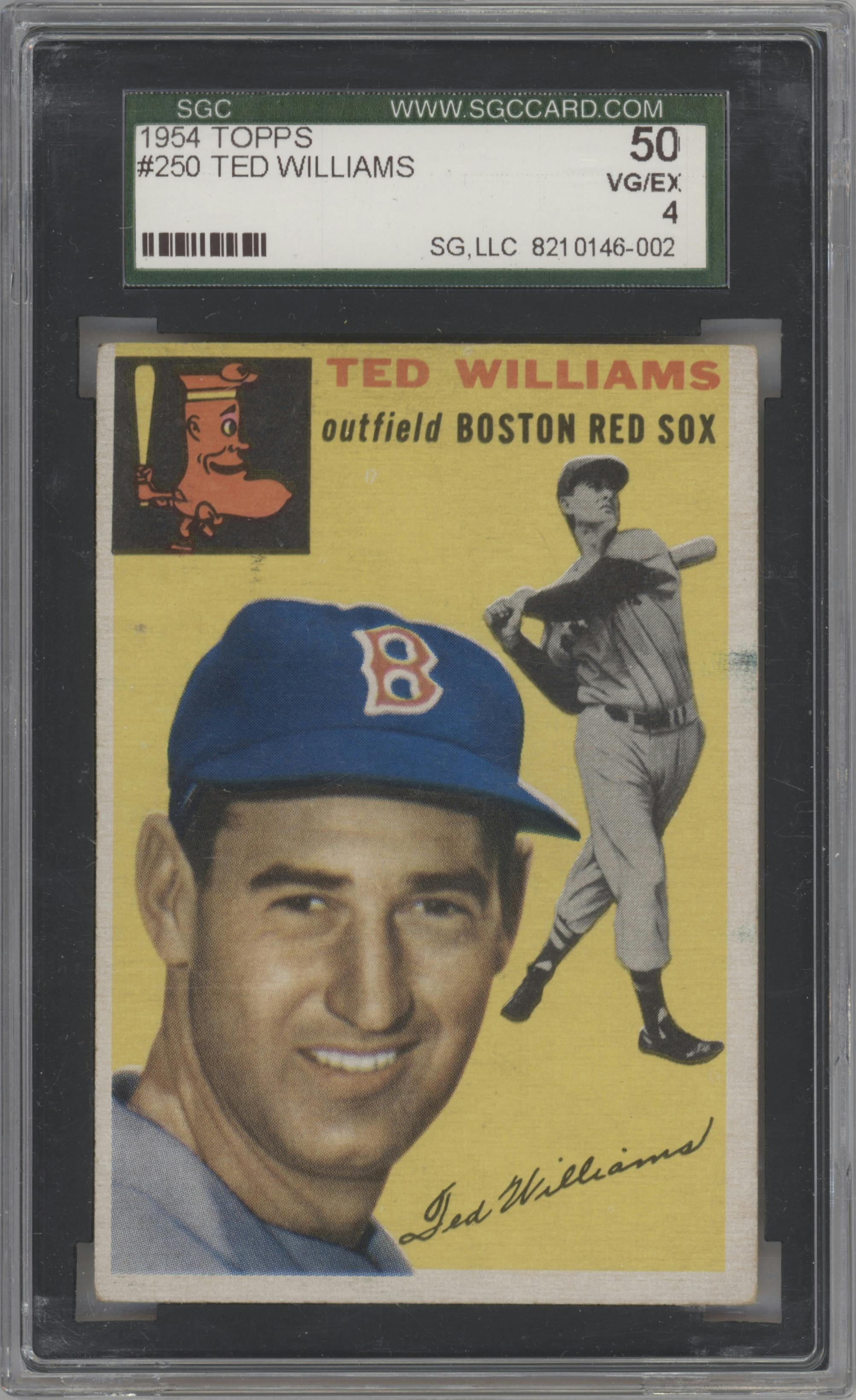 Ted Williams from the 1954 Topps set graded by SGC and given an overall grade of 4.