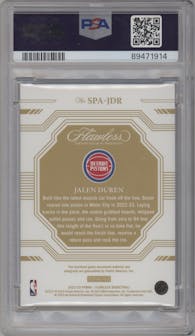 Jalen Duren from the 2022-23 Panini Flawless set featuring a Emerald parallel graded by PSA and given an overall grade of 9.