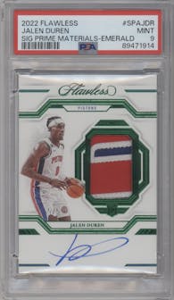 Jalen Duren from the 2022-23 Panini Flawless set featuring a Emerald parallel graded by PSA and given an overall grade of 9.