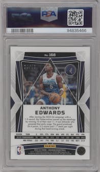 Anthony Edwards from the 2023-24 Panini Obsidian set featuring a Electric Etch Purple Flood parallel graded by PSA and given an overall grade of 10.