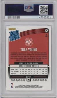 Trae Young from the 2018-19 Panini Donruss Optic set graded by PSA and given an overall grade of 10.