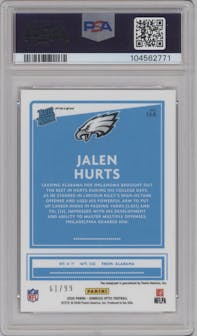 Jalen Hurts from the 2020 Panini Donruss Optic set featuring a Holo parallel graded by PSA and given an overall grade of 9.