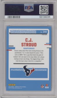 C.J. Stroud from the 2023 Donruss Optic set featuring a Hyper Blue  parallel graded by PSA and given an overall grade of 10.