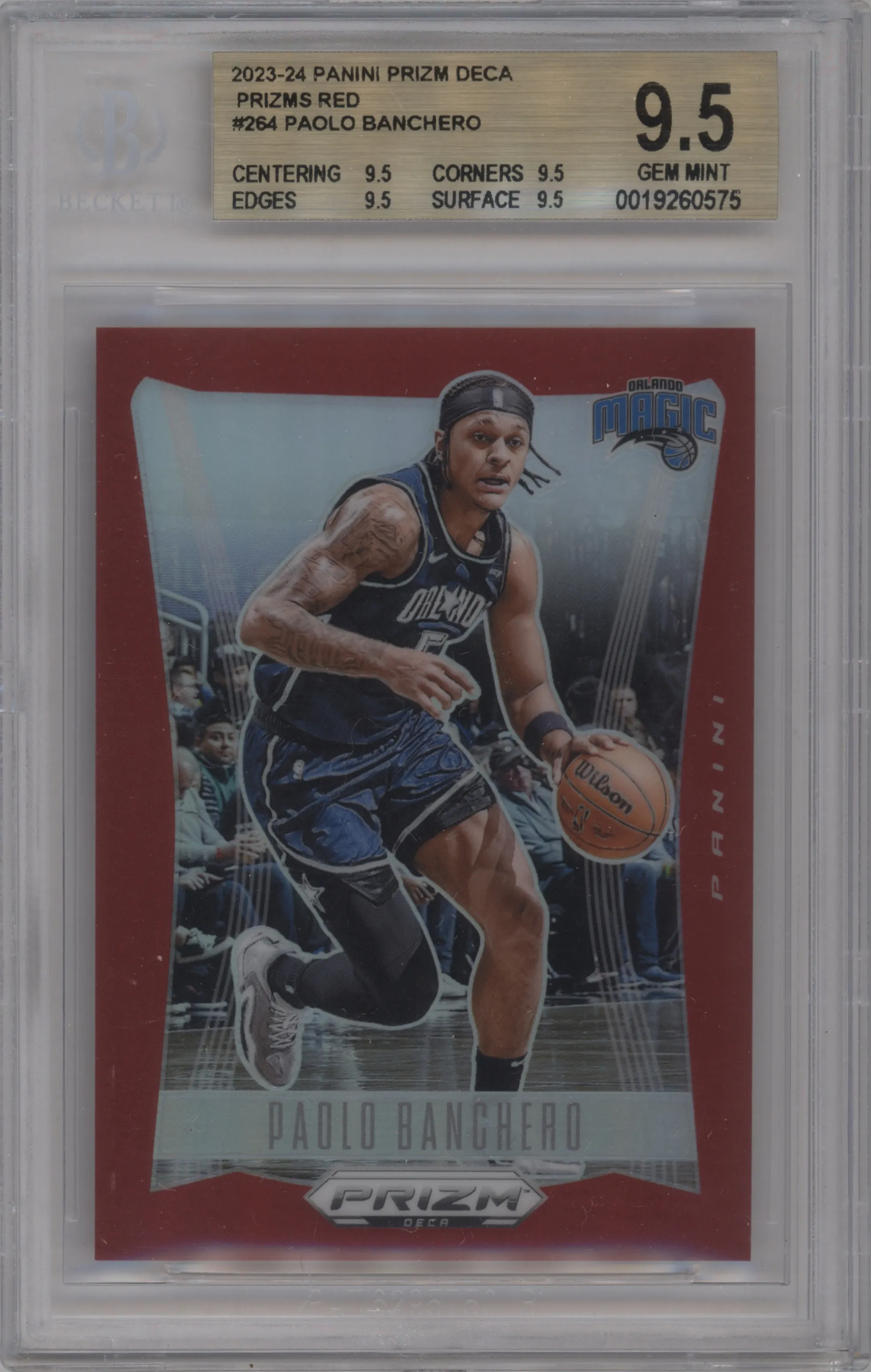 2023 Panini Prizm Deca Paolo Banchero Red Prizm BGS 9.5