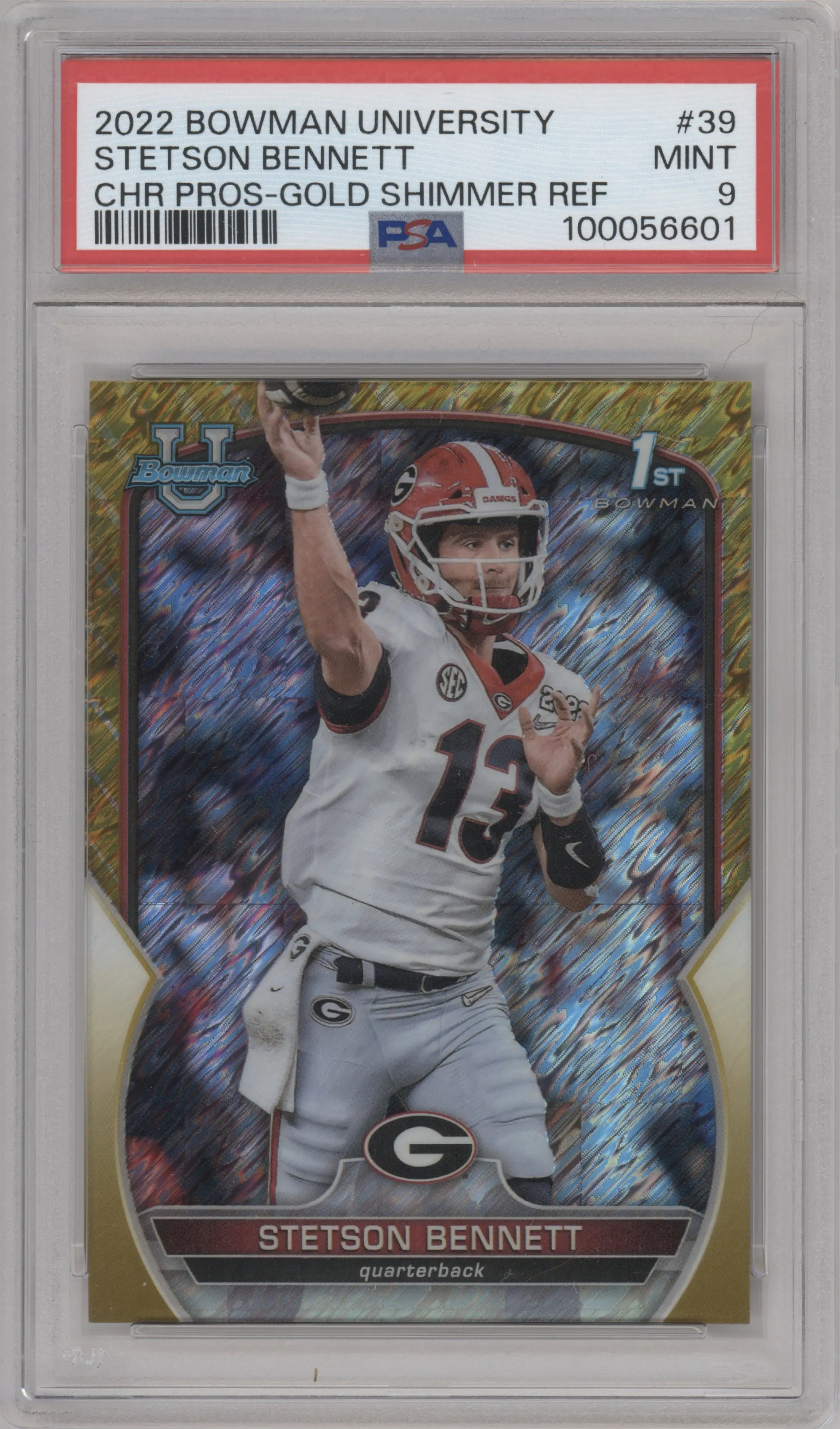 2022 Bowman University Chrome Stetson Bennett Gold Shimmer Refractor PSA 9