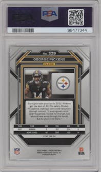 George Pickens from the 2022 Panini Prizm set featuring a Green Prizm parallel graded by PSA and given an overall grade of 10.