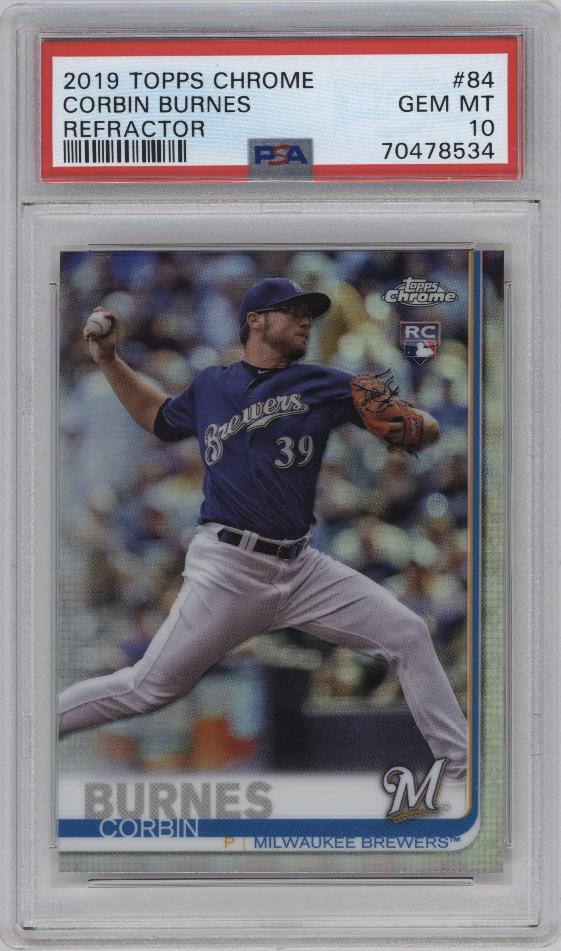 2019 Topps Chrome Corbin Burnes Refractor PSA 10