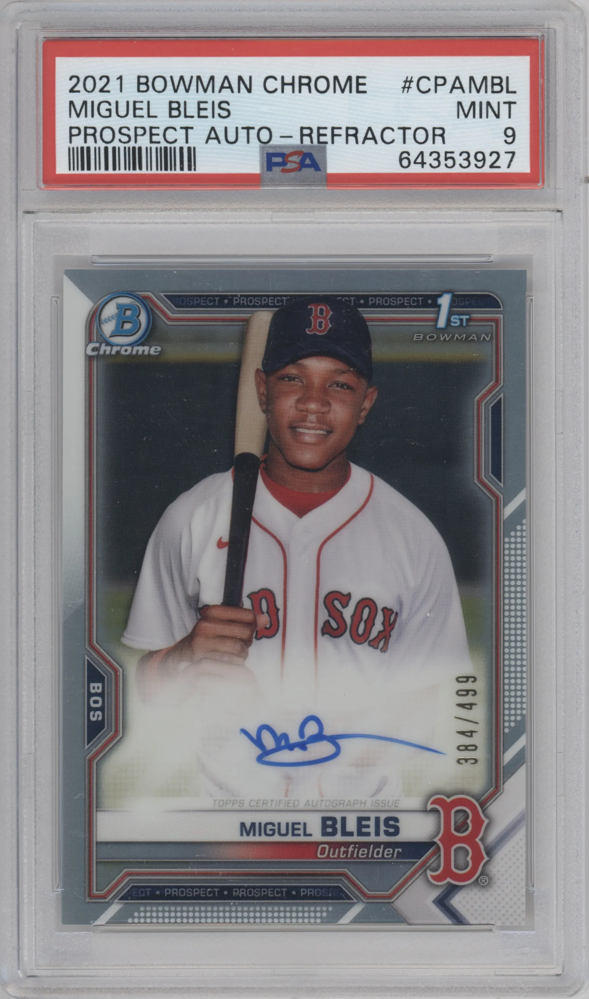 2021 Bowman Chrome Pros.Auto Miguel Bleis Refractor PSA 9