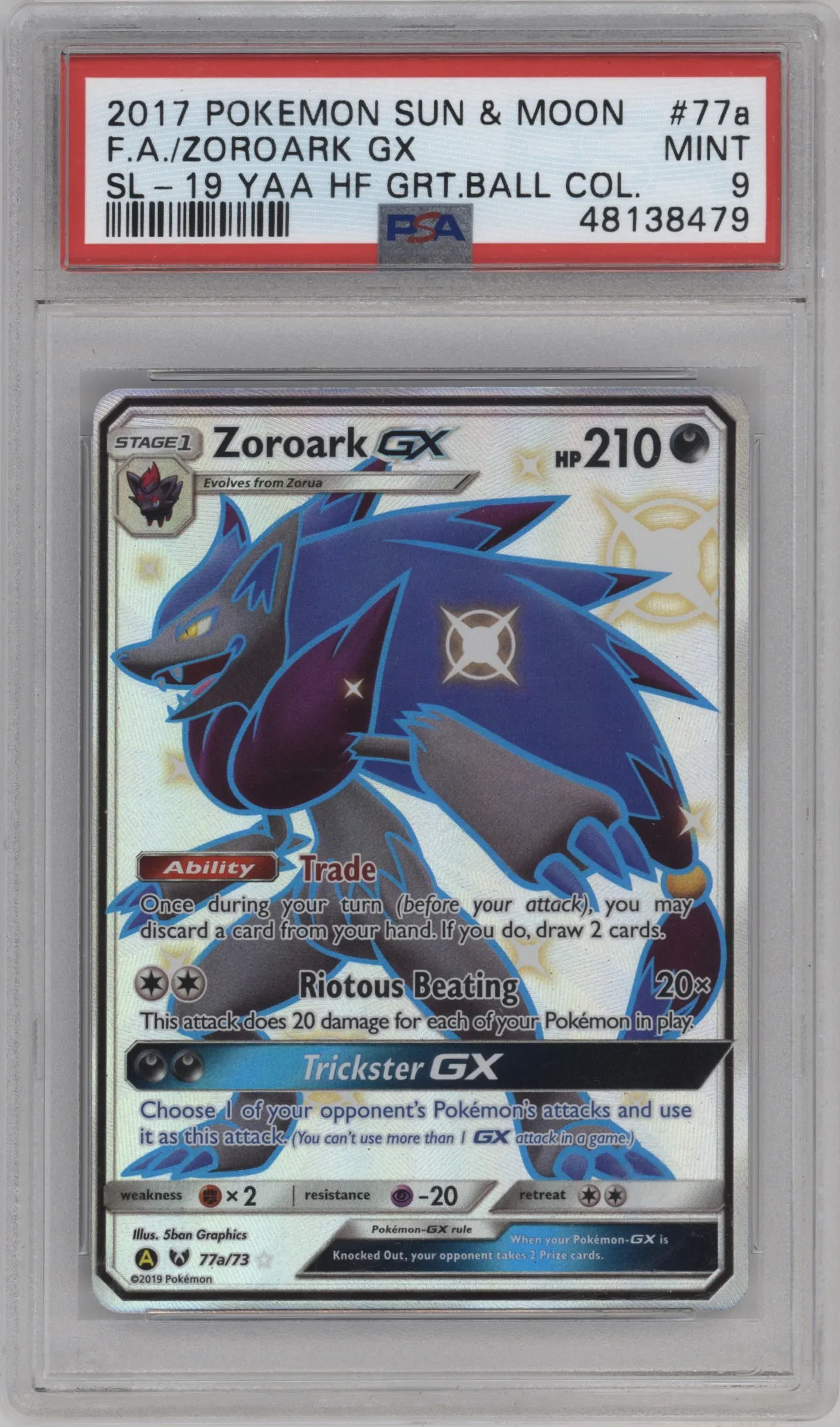 2017 Pokemon S&M Shining Legends Zoroark GX Hidden Fates Great Ball Collection #77a PSA 9