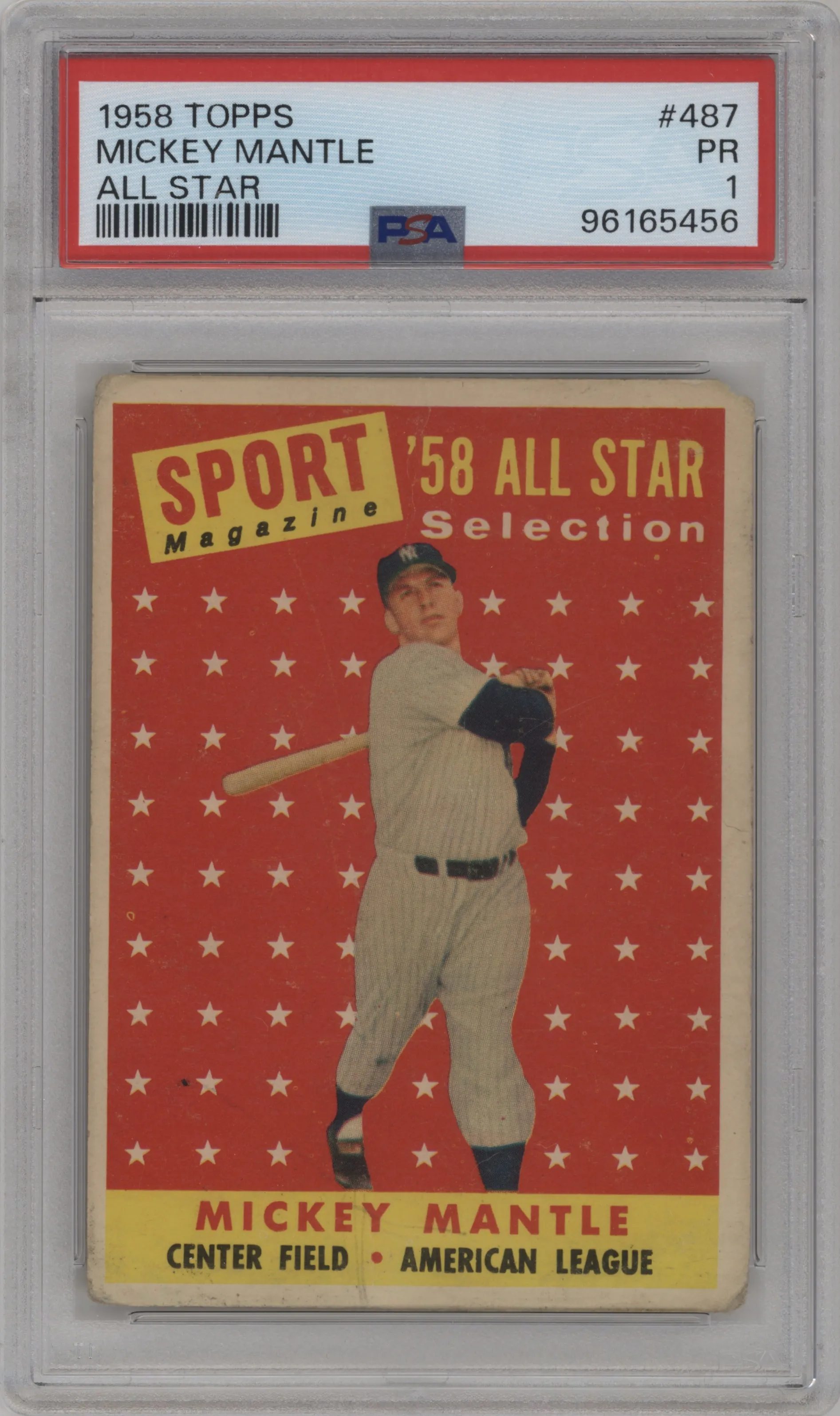 1958 Topps All Star Mickey Mantle #487 PSA 1