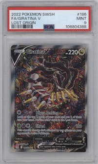 Giratina V from the 2022 Pokemon SWSH set graded by PSA and given an overall grade of 9.