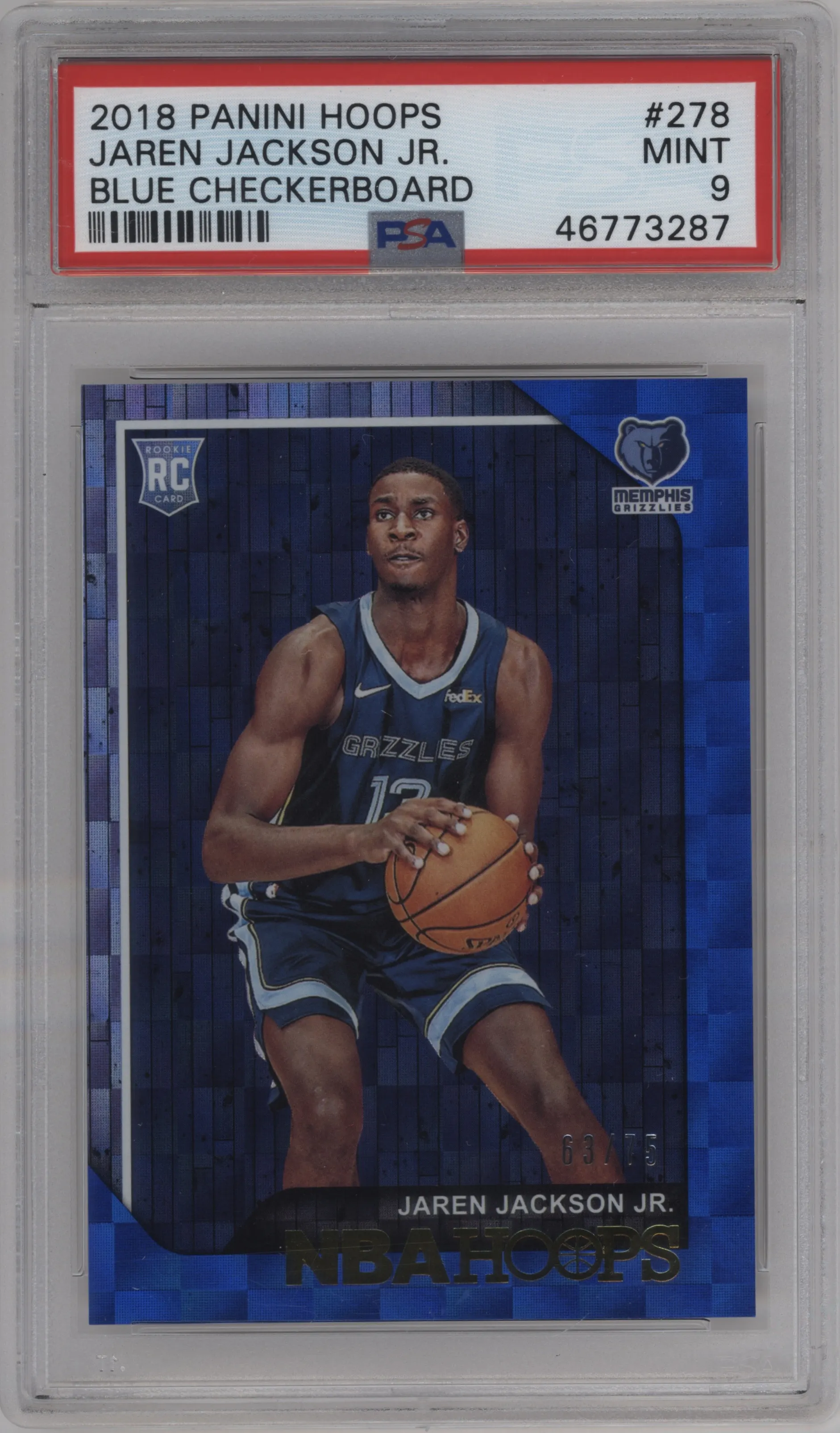 2018 Panini NBA Hoops Jaren Jackson Jr. Blue Checkerboard PSA 9