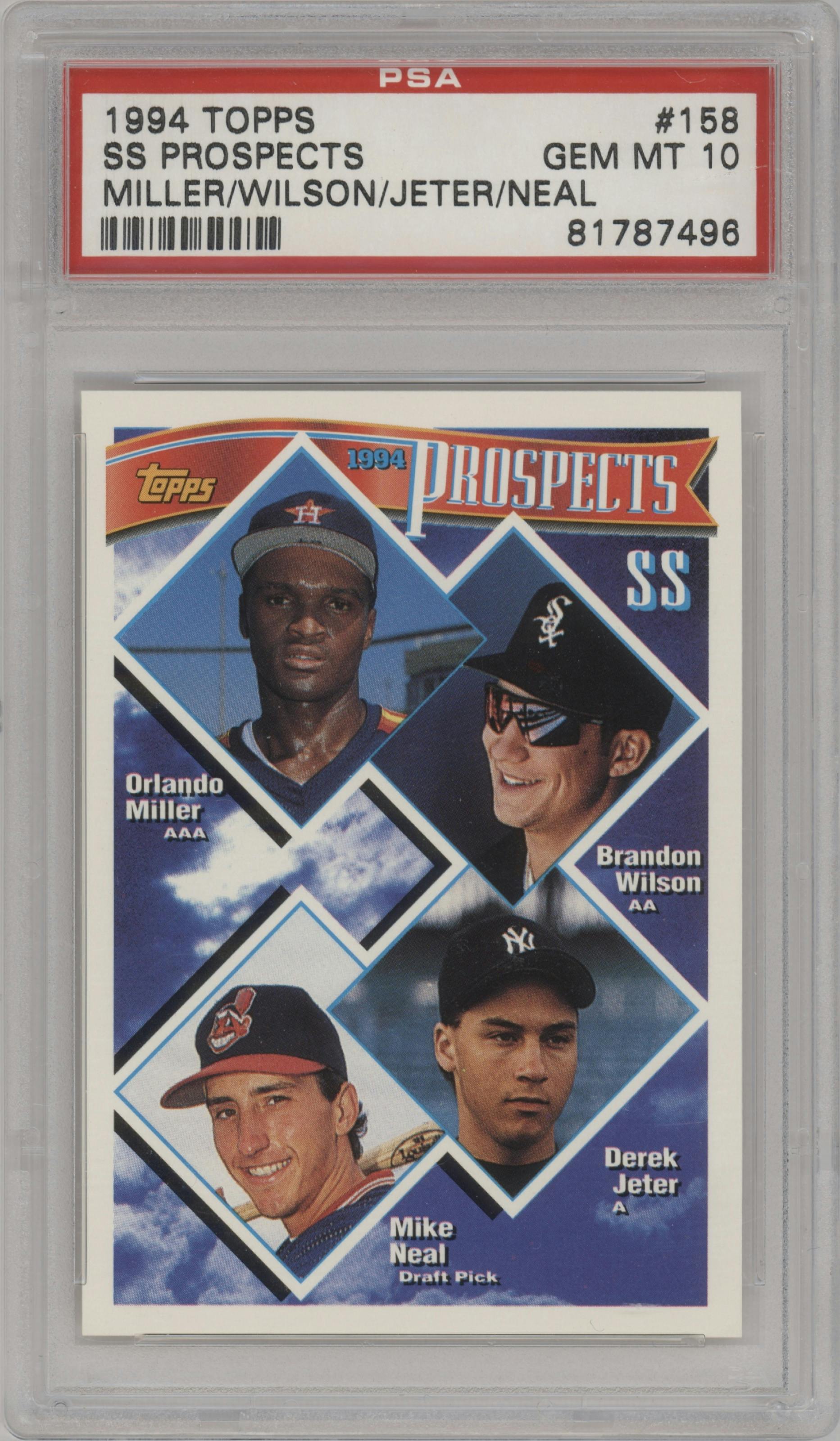 Orlando Miller/Brandon Wilson/Derek Jeter/Mike Neal from the 1994 Topps set graded by PSA and given an overall grade of 10.
