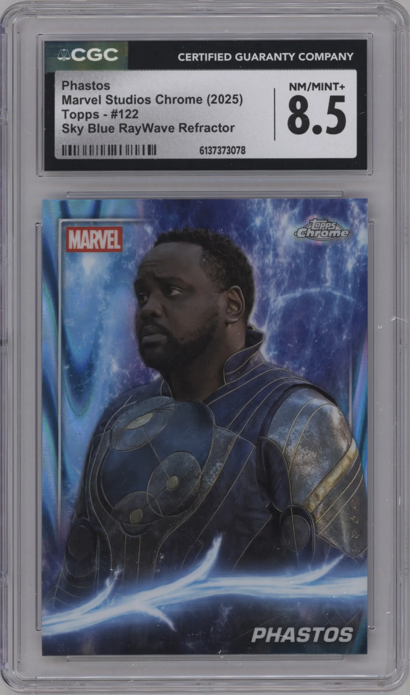2025 Topps Chrome Marvel Studios Phastos Sky Blue RayWave Refractor #122 CGC 8.5