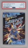 Puka Nacua from the 2023 Donruss Optic set featuring a Ice Prizm parallel graded by PSA and given an overall grade of 10.