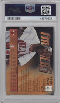 Michael Jordan from the 1997-98 Topps Finest set featuring a W/ Coating parallel graded by PSA and given an overall grade of 9.