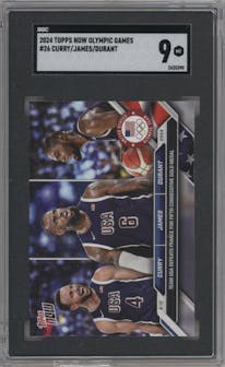 Stephen Curry/LeBron James/Kevin Durant from the 2024 Topps Now Olympics set graded by SGC and given an overall grade of 9.