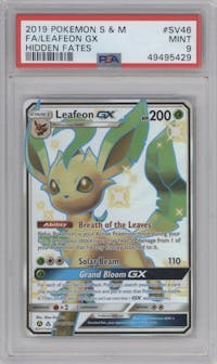Leafeon GX from the 2019 Pokemon S&M  set graded by PSA and given an overall grade of 9.