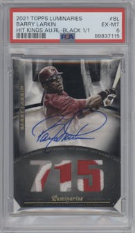 Barry Larkin from the 2021 Topps Luminaries set featuring a Black parallel graded by PSA and given an overall grade of 6.