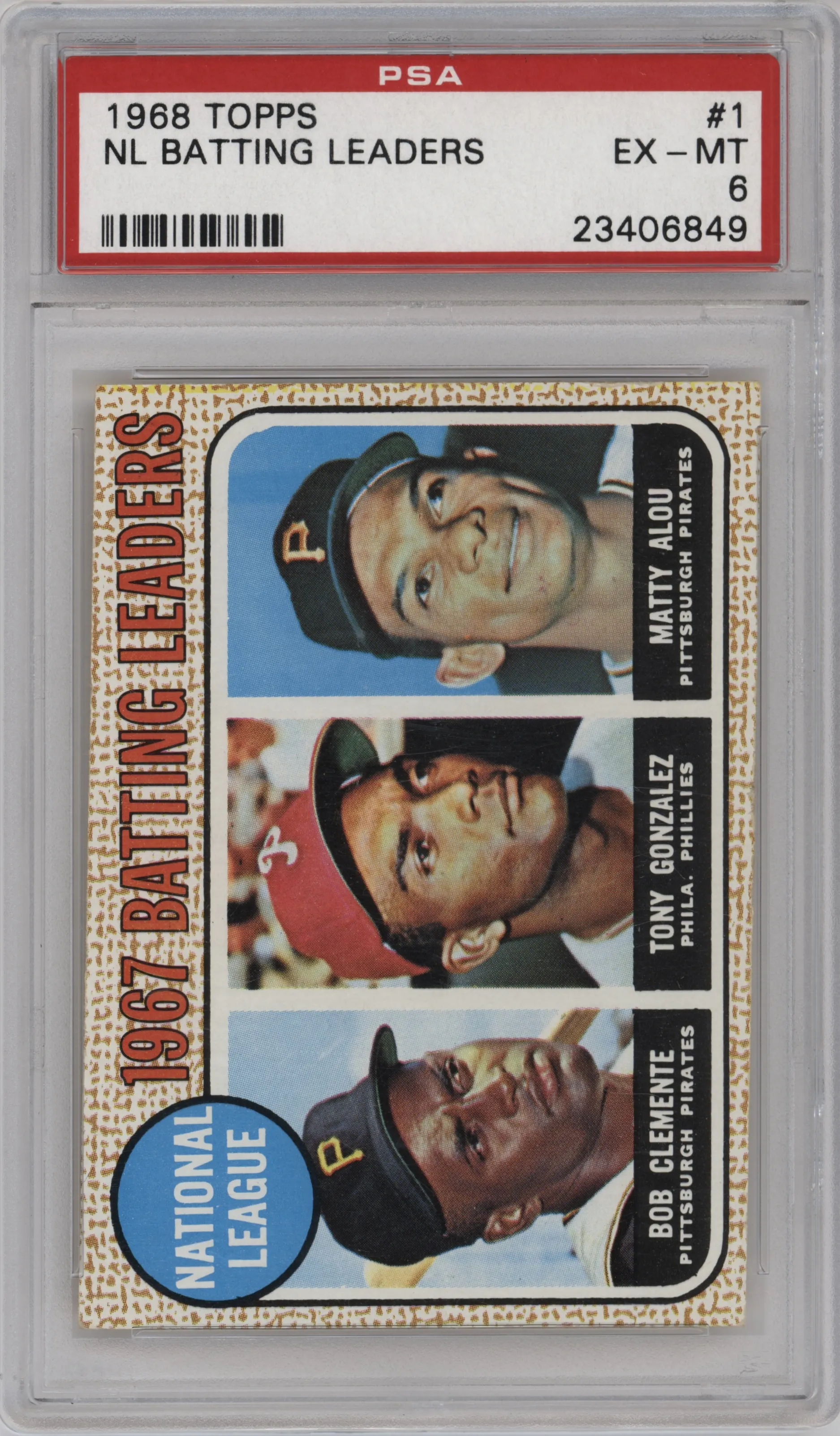 1968 Topps Roberto Clemente / Tony Gonzalez / Matty Alou #1 PSA 6