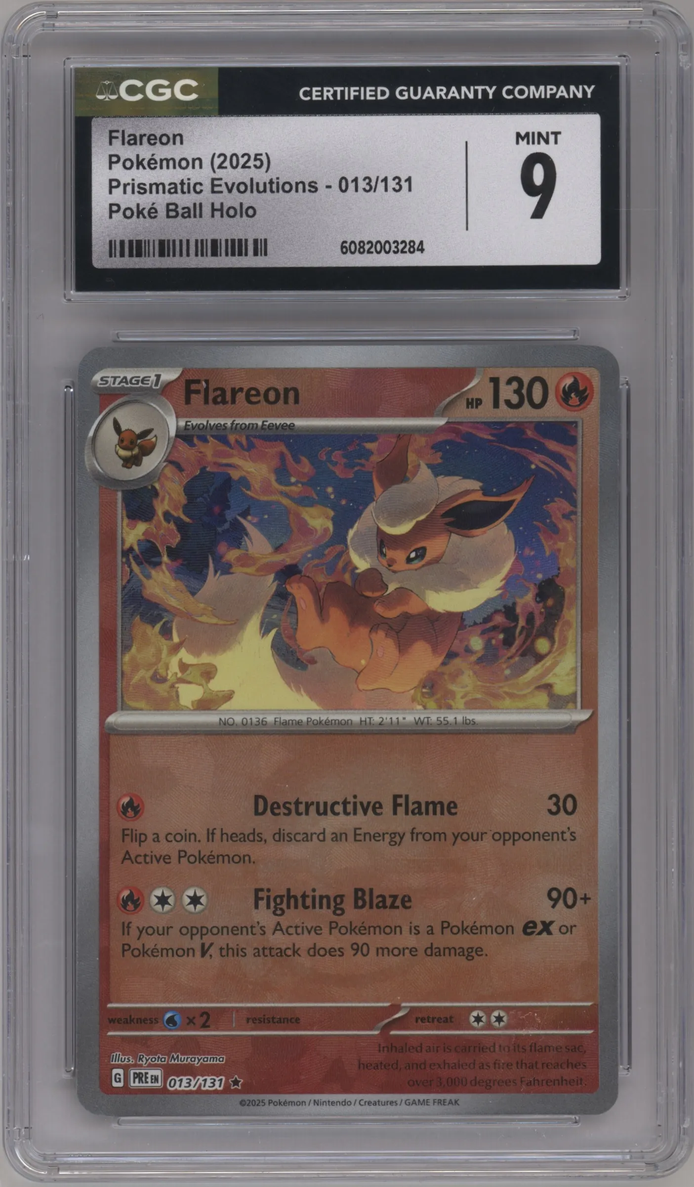2025 Pokemon SV Prismatic Evolutions Flareon Poke Ball #013 CGC 9