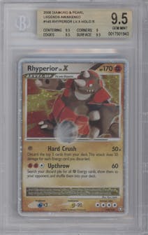 Rhyperior LV. X from the 2008 Pokemon D&P set graded by Beckett and given an overall grade of 9.5.