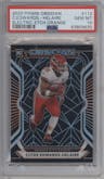 Clyde Edwards-Helaire from the 2020 Panini Obsidian set featuring a Electric Etch Orange parallel graded by PSA and given an overall grade of 10.