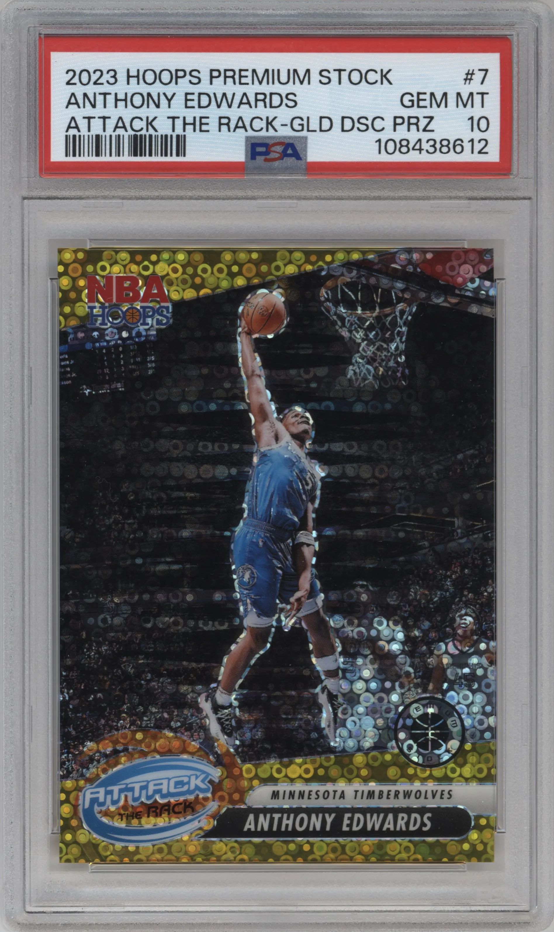 2023 Panini Hoops Premium Stock Attack the Rack Anthony Edwards Disco Gold #7 PSA 10