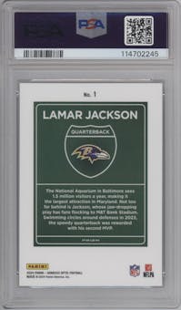Lamar Jackson from the 2024 Donruss Optic set graded by PSA and given an overall grade of 10.