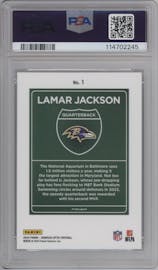 Lamar Jackson from the 2024 Donruss Optic set graded by PSA and given an overall grade of 10.