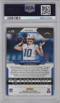Justin Herbert from the 2020 Panini Prizm set featuring a Camo Prizm parallel graded by PSA and given an overall grade of 10.